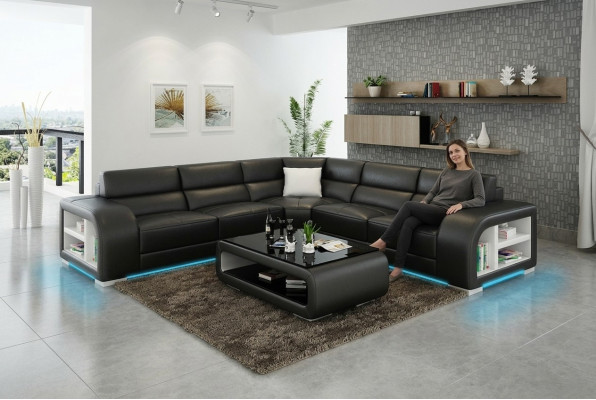Canapé en cuir Canapé Paysage vivant Canapé d'angle Suite d'angle Canapé design USB sur mesure