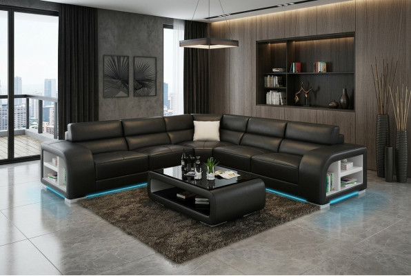 Canapé en cuir Canapé Paysage vivant Canapé d'angle Suite d'angle Canapé design USB sur mesure