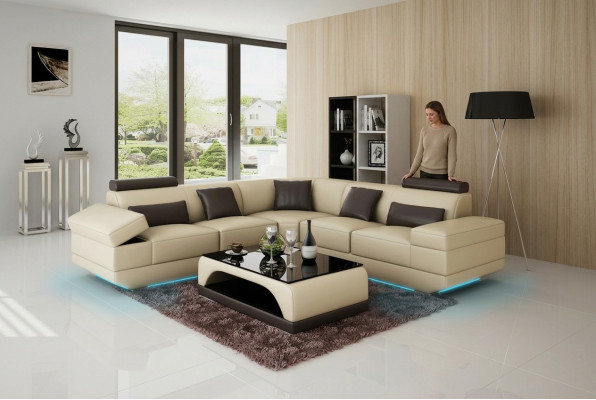 Canapé en cuir Canapé Paysage vivant Canapé d'angle Suite d'angle Sur mesure Canapé moderne USB