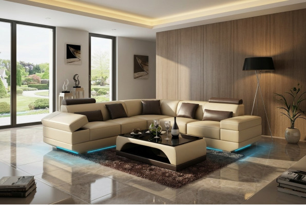 Canapé en cuir Canapé Paysage vivant Canapé d'angle Suite d'angle Sur mesure Canapé moderne USB