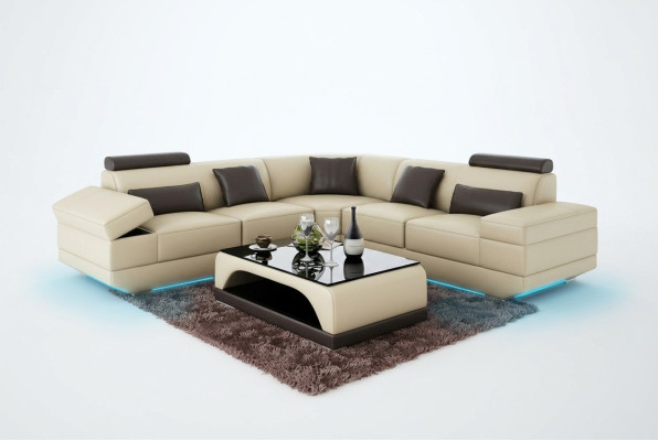 Canapé en cuir Canapé Paysage vivant Canapé d'angle Suite d'angle Sur mesure Canapé moderne USB