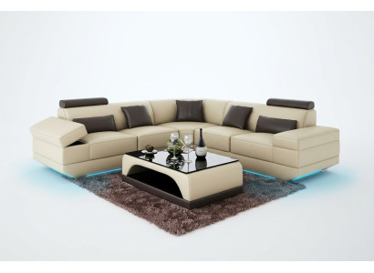 Canapé en cuir Canapé Paysage vivant Canapé d'angle Suite d'angle Sur mesure Canapé moderne USB