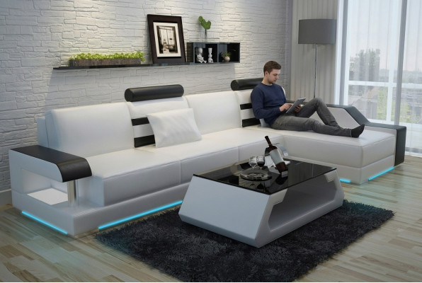 Canapé en cuir fait sur mesure Canapé Living paysage Canapé d'angle Suite Canapé design USB nouveau