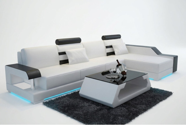 Canapé en cuir fait sur mesure Canapé Living paysage Canapé d'angle Suite Canapé design USB nouveau
