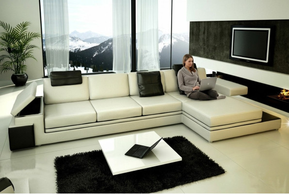 Canapé d'angle avec USB Canapé Sofa Paysage vivant Siège d'angle Suite en cuir Textile PHM88