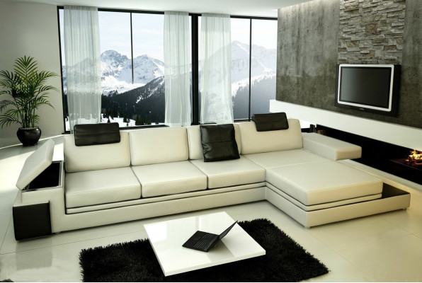 Canapé d'angle avec USB Canapé Sofa Paysage vivant Siège d'angle Suite en cuir Textile PHM88