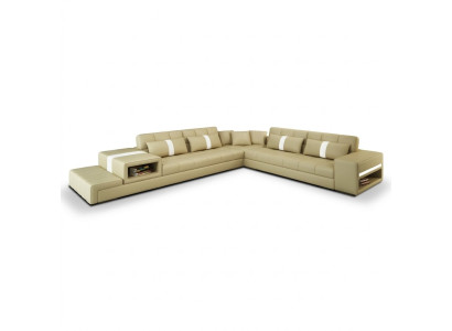 Canapé d'angle Canapé USB en tissu Paysage de vie Mobilier en cuir design Canapé en L beige de forme en L
