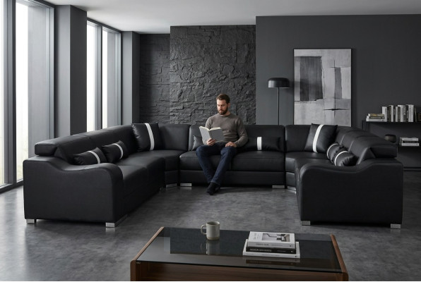 Canapé en cuir USB Canapé Angle Moderne Salon Paysage U-forme Design