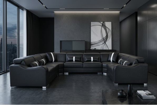 Canapé en cuir USB Canapé Angle Moderne Salon Paysage U-forme Design