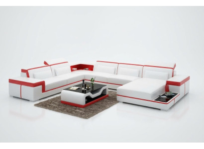 Sofa en cuir pour coin salon moderne Suite d'angle Canapé d'angle Canapé d'angle Canapé Paysage vivant +USB