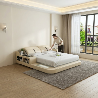 Lit double de l'hôtel du lit à eau Lits Lit complet en cuir Lit en cuir complet USB et eau Lit rembourré.