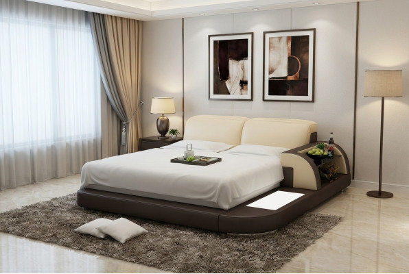 Lit double lit à eau Hôtel Lits Lit en cuir complet, lit rembourré à eau + USB