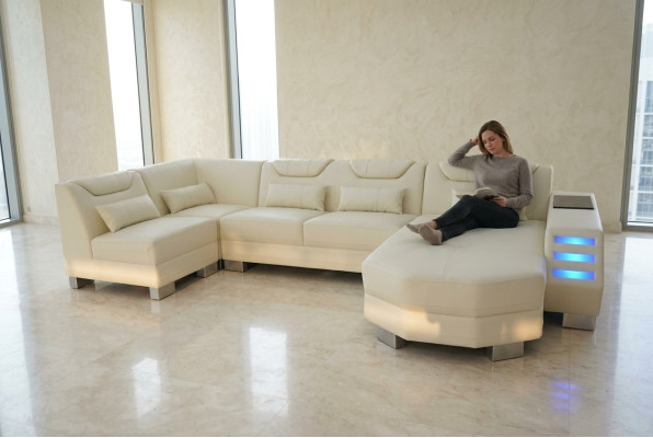 Canapé design avec USB Coin Canapé d'angle en cuir Rembourrage en cuir Salle de siège Rembourrage nouveau