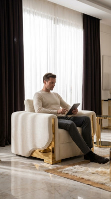 Conception Fauteuil Monoplace Textile Salon Lounge Métal Luxe Conception Canapé Meubles