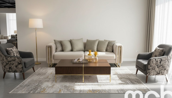 Canapé design moderne 3 places en tissu gris. Canapés trois places rembourrés.
