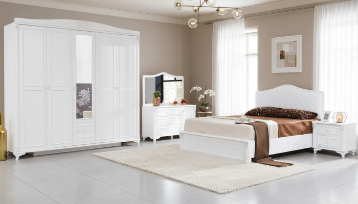 Ensemble chambre de luxe 4 pièces. Lit 2 Tables de chevet Commode Mobilier de chambre neuf