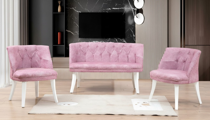 Ensemble de siège de cuisine Tabouret Fauteuil Rose Chesterfield Suite Mobilier de Siège en Tissu