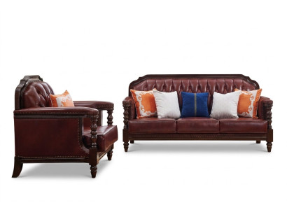 Ensemble de canapés classiques Chesterfield Baroque Rococo 3+1 en cuir