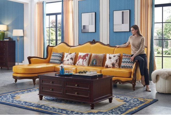 Canapé d'angle classique Jaune Empire Canapé en cuir Canapé Sofas Canapés