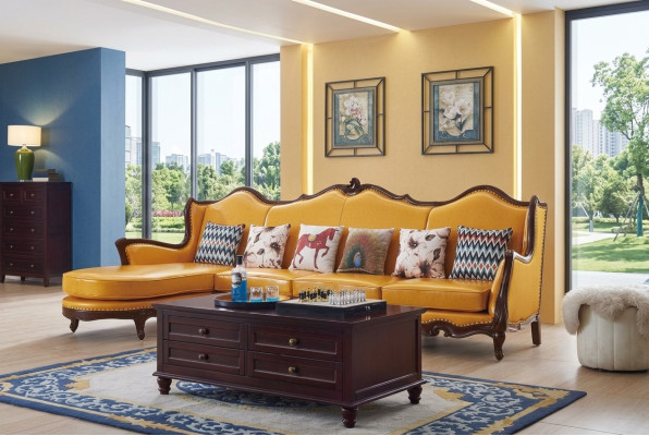 Canapé d'angle classique Jaune Empire Canapé en cuir Canapé Sofas Canapés