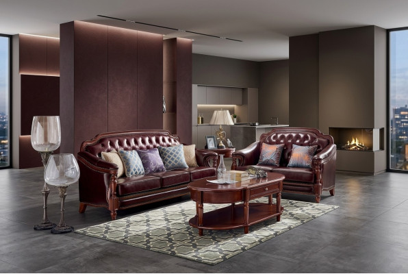 Ensemble de canapé de luxe 3 places + 2 places en cuir, ensemble de canapé en tissu