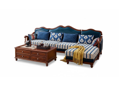 Canapé d'angle en cuir bleu Rembourrage de canapé classique en cuir Chesterfield