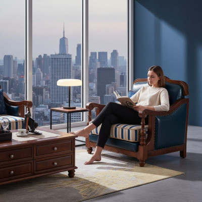 Fauteuil en cuir design Salon Lounge Chaise de luxe Mobilier design Bleu