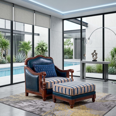 Fauteuil en cuir design Salon Lounge Chaise de luxe Mobilier design Bleu