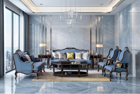 Luxe Classique Chesterfield Ensemble de canapés rembourrés 3+2+1+1 places Bleu Noir