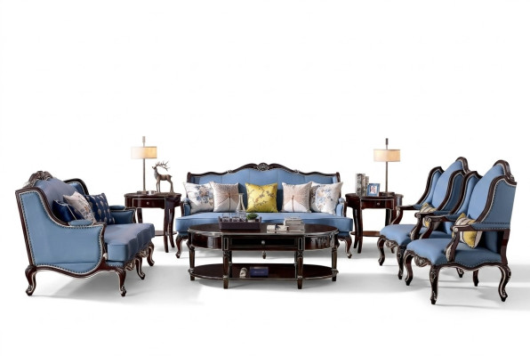 Luxe Classique Chesterfield Ensemble de canapés rembourrés 3+2+1+1 places Bleu Noir