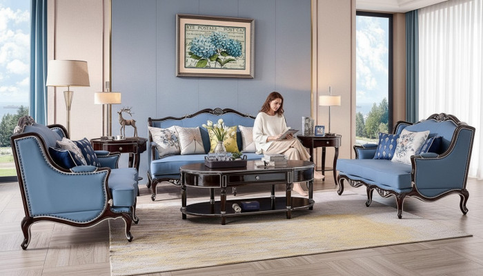 Canapé Chesterfield classique 3 places + 2 places Bleu e Sofas