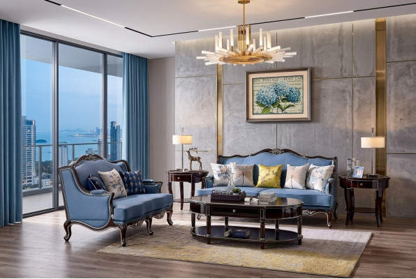 Canapé Chesterfield classique 3 places + 2 places Bleu e Sofas