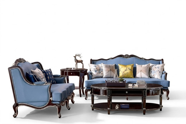 Canapé Chesterfield classique 3 places + 2 places Bleu e Sofas