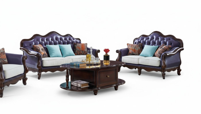 Canapé en cuir Chesterfield Canapé violet Ensemble de canapés classiques Ensemble de canapés