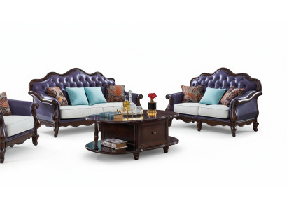 Canapé en cuir Chesterfield Canapé violet Ensemble de canapés classiques Ensemble de canapés