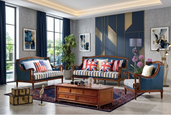 Ensemble de canapés américains en cuir canapé canapé rembourré 3 places en bois mobilier de style Empire.