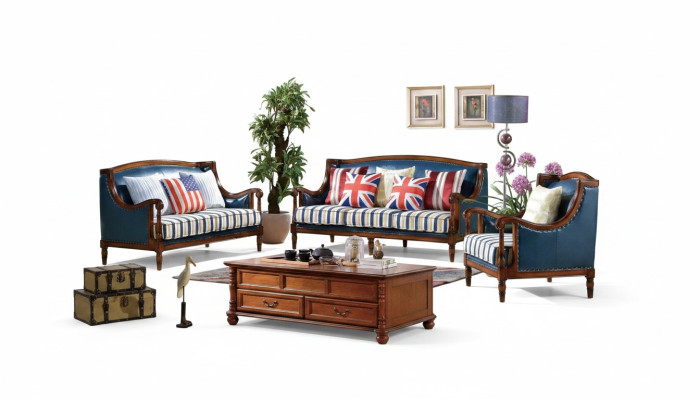 Ensemble de canapés américains en cuir canapé canapé rembourré 3 places en bois mobilier de style Empire.