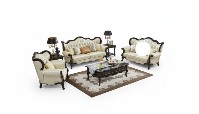 Groupe de canapé 3+3+1 places Ensemble de luxe de canapé Fauteuil de canapé en cuir classique s.