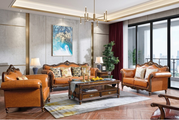 Ensemble canapé américain en cuir Canapé en cuir 321 Seater upholstery en bois