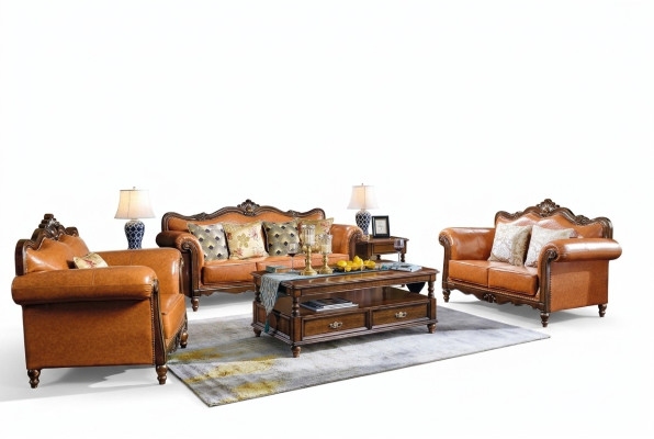 Ensemble canapé américain en cuir Canapé en cuir 321 Seater upholstery en bois