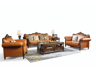 Ensemble canapé américain en cuir Canapé en cuir 321 Seater upholstery en bois
