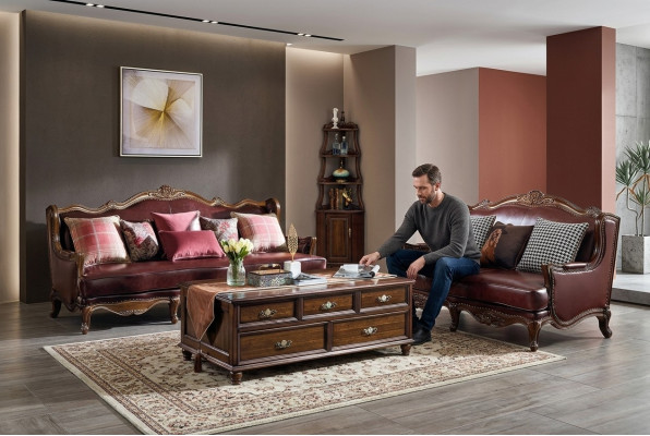Empire Meubles USA canapé en cuir de style antique 3 + 2 places Ensemble de canapé
