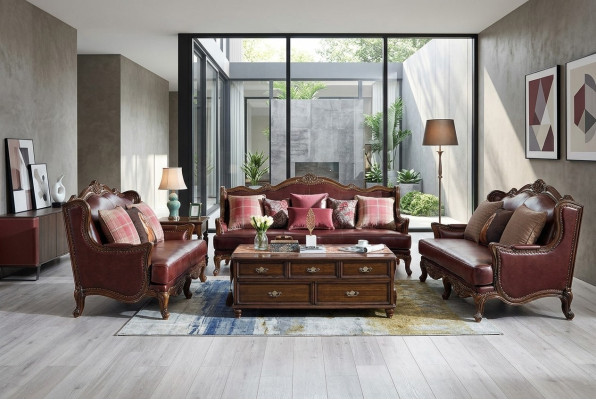 Empire Meubles USA canapé en cuir de style antique 3 + 2 places Ensemble de canapé