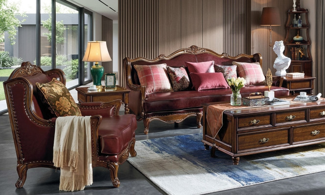 Set de canapé Chesterfield Classic en cuir baroque rococo 3+1