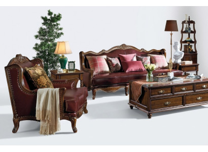 Set de canapé Chesterfield Classic en cuir baroque rococo 3+1