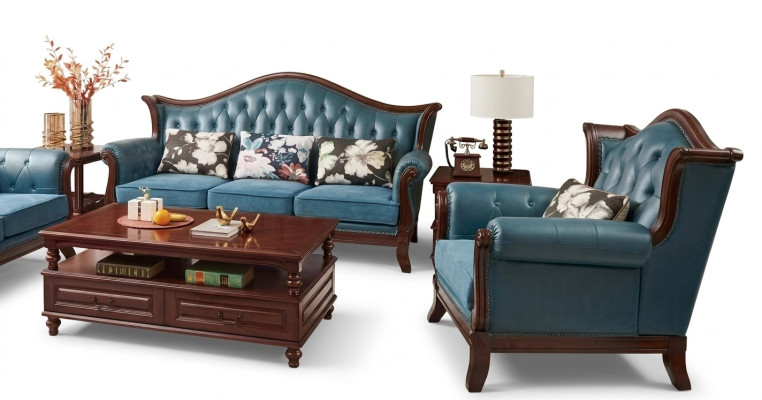 Chesterfield Ensemble de Canapé Baroque Rococo en Cuir Classique 3+1