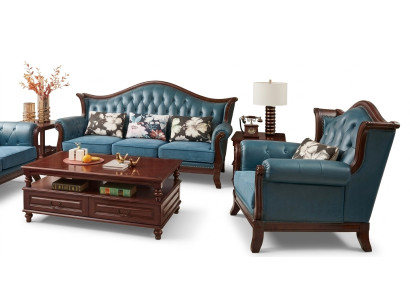 Chesterfield Ensemble de Canapé Baroque Rococo en Cuir Classique 3+1