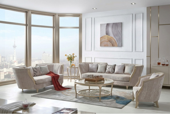 ensemble de canapés en toile beige exclusif 3+2 places design 2 pièces.