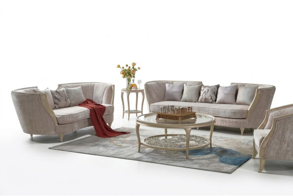 ensemble de canapés en toile beige exclusif 3+2 places design 2 pièces.