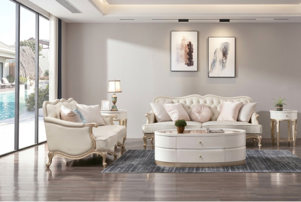 Canapé Chesterfield classique 3+2 places Beige